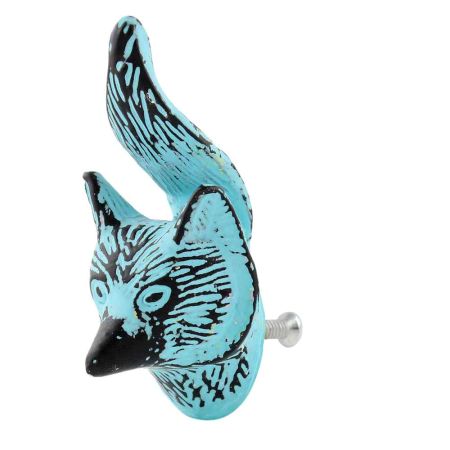 Turquoise Fox Face Distressed Iron Cabinet Knobs